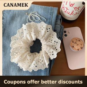 【 CANAMEK 】 1PC Oversized Cotton Lace French Hair Bands Hair Scrunchie For Women Elastic Ponytail Double Layer Womens Hair Accessories