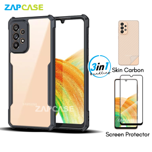 3in1 Case Samsung A33 5G Armor Fushion Casing Free Tempered Glass Dan Skin Carbon