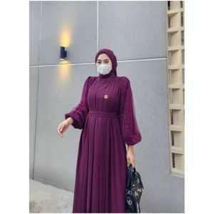 Gamis Lebaran Model Terbaru Pesta Mewah Elegan Warna Burgundi Audy Dress Kondangan Ceruty Babydoll