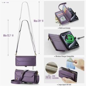 Lanyard Leather Wallet Case RFID Blocking Phone Cover for iPhone 18 17 16 Promax 15 Pro Max 14 Plus 13 12 Wristband Cards Slot2026