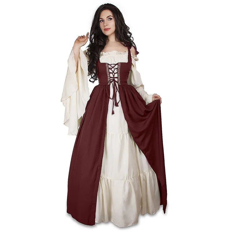 Women Renaissance Long Dress Cosplay Victorian Robe Medieval Costume  Halloween