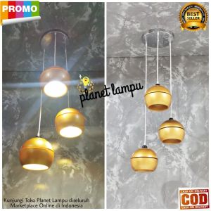LAMPU GANTUNG HIAS MINIMALIS 3 IN 1 DEKORASI RUANG TAMU KAMAR CAFE VINTAGE MODERN(GOLD PLAFON HITAM