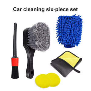 JP-Microfiber Car Wash Gloves Towels 1 Set 6 Cleaner Brush Sponge Car Detailing Cleaning Kits Interior Care