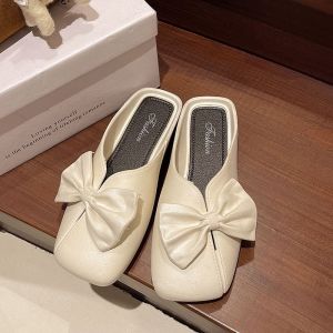 Free Shipping Square-Toe Bow-Knot Half-Slipper Sandals For Women Summer Fashion Versatile Lightweight Non-Slip High-End Mule Sandals For Women
