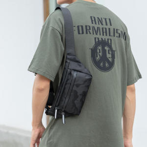 Small Size Multi Function Chest Bag Waist Pouch Cross Body Bag Sling Bag Shoulder Bag For Men Male Student Teenager New On Sale Korean Style Simple Casual Fashion Designer Import Sport Nylon Fabric Cloth Earphone Hole Black Camouflage
