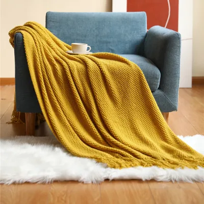 127x170cm/130x220cm Knitted Blanket Winter Thicken Chunky Thread Blankets for Bed Sofa Grey/ Morandi blue/brick red Air Condition Plaid Throw Blankets Hotel Home Decor