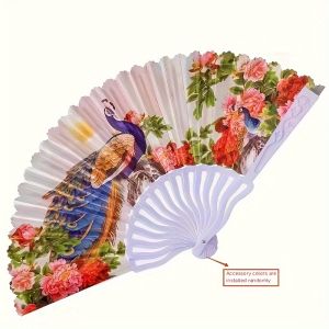 Elegant Peacock & Dragon Bone Design Folding Fan - Durable Oxford Cloth Perfect for Dance & Fashion Accessory Wholesale Plastic Fans
