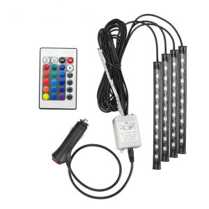 Car Interior Light RGB LED Decorative Light Strip With Wireless Remote Voice Control Foot Lamps Multiple Modes Colorful Car Interior Floor Atmosphere Light Strip汽車氛圍燈