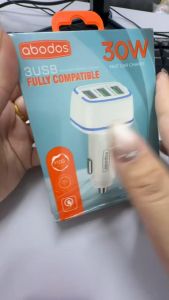🔥Ready Stock🔥Abodos AS-GS30 30W Smart Car Charger 3 USB Fast Charging QC3.0 Multi Protection 12V-24V