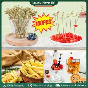 100Pcs Bamboo Knot Skewers Cocktail Picks for Cocktail Party Snacks Disposable Fruit Barbecue Stick