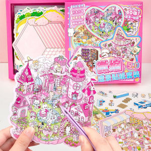 3D Landscape Stickers Scenes DIY Cartoon 3D Landscape Sticker Book Sticker Cabin Scene Pocket Birthday Festival Gift for Kid Child Student