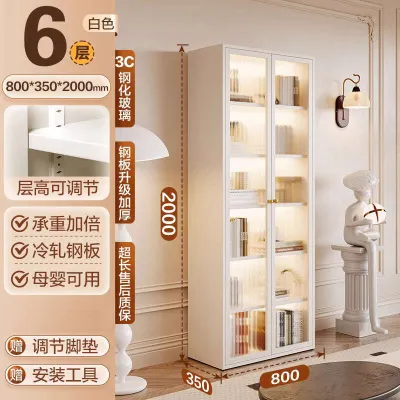 Display Cabinet Iron Bookshelf Cabinet Steel With Glass Door Storage Cabinet Home Book Shelf