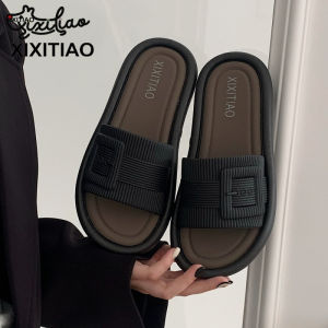 XIXITIAO 2024 Girls Korean-Style Fashionable Simple Square Buckle Color Matching Slippers Summer New Casual Flat Sandals