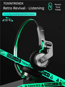TOXIN Trend X Retro Wireless Bluetooth Headphones Over-Ear Lightweight Foldable with Microphone Comfortable Earpads for Music