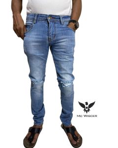 MC WISCER Celana Panjang Pria Jeans Sobek Lutut Tidak Tembus Bahan Denim Pola Skinny Stretch Viral