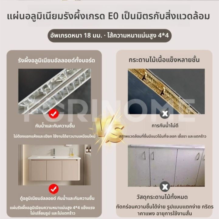 🧊ไม่ต้องประกอบ💦ชุดตู้อ่างล้างหน้า ตู้ห้องน้ำอลูมิเนียมรังผึ้งหนาพร้อม ...