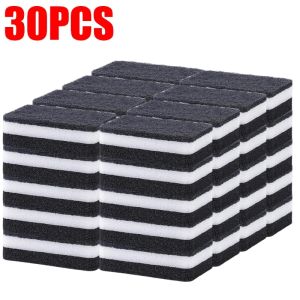 ผ้าผ้าเช็ดจานล้างจานแบบสองฟองน้ำด้านข้างสีดำและสีขาวทนทานต่อการฉีกขาดอเนกประสงค์30ชิ้นผ้าเช็ดล้างทำความสะอาดฟองน้ำล้างจานสำหรับห้องครัวสำหรับร้านอาหาร