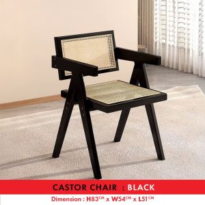 ⚡️LIKE BUG⚡️NEW Castor Wooden Chair | Wooden Dining Chair | Solid Wood Chair | Pattern Nordic Style Armed Rattan Chair | kerusi rotan solid wood