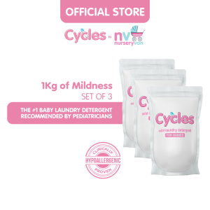 Cycles Earth Friendly Mild Baby Laundry Powder Detergent Box-free (x3) - Free & Clear of SLS and SLEs. Best and safe for Newborns Infants and Toddlers - Recommended by Pediatricians! 48 light loads - 1Kg. Total of 3Kgs