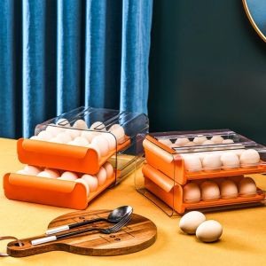 32 Grid Egg Holder Practical PET Drawer Type Keep Fresh Storage Box Egg Container Drop Proof Box Rack for Kitchen Refrigerator