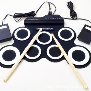 Foldable Electronic Rolls Up Drum Set Practice Pads with Foot Pedals and Sticks Digital Electric Drum Kits for Beginners