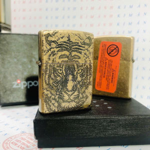 Bật lửa ZIPPO chủ đề Đầu Hổ giả cổ Kim Ánh nhập hàng cao cấp vỏ bằng đồng có tem đỏ
