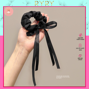 Dây Cột Tóc Scrunchies Bằng Vải Satin Đính Nơ Dễ Thương Cho Nữ