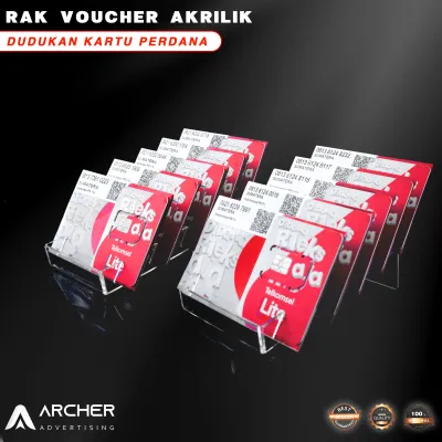 TEMPAT DUDUKAN RAK VOUCHER KARTU PERDANA AKRILIK LEBAR 6CM 5 SLOT