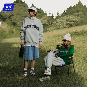 INFLATION brand 2022 autumn new men Japanese style 400g fleece American letter printing loose and refreshing hoodless sweater