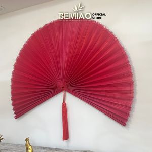 Quạt mành tre BEMIAO trang trí tường màu đỏ hồng quạt decor trang trí nhà cửa phòng ngủ phòng khách