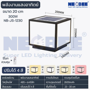 ส่งด่วน 24ชม. โคมไฟหัวเสา ไฟโซล่าเซลล์ เหลี่ยม ปรับได้ 4 สี ไฟLED ไฟสวน การควบคุมแสงอัจฉริยะ