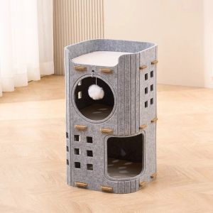 ST78FXHTC 2 Floors/3 Floors Cat House with Holes All-in-one Cat Castle House Japanese Style Durable Cat Bed Pet House