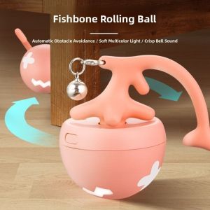 WMU7071 Automatic Electric Cat Teasing Toy Ball Bite Resist Motion Activate Fish Bone Spinning Ball Funny Mouse Catching Interactive Cat Toy for Cats Training