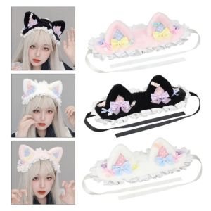 FLUTE Bow Cat Ears Headband Lace Furry Lolita Bandeau Cute Polka Dot Bear Ear Hair Band Lolita Accessories