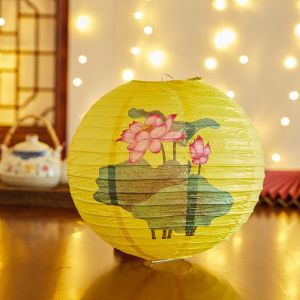 FOUNDTWO Bamboo Paper Festival Lantern Flower Letter Printed Hanging Chinese Lantern Classical Fu Character Paper Lantern Home Decoration