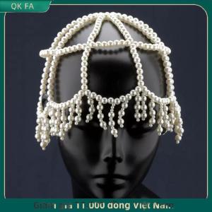QK FA ✨ Châu Âu Và Mỹ Phong Cách Mới Dệt Ngọc Trai Tassel Hat Chuỗi Cô Dâu Tính Khí Cao cấp Đa Năng Phụ Kiện Tóc