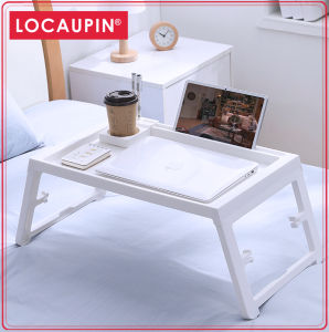 Locaupin Portable Laptop Table Stand Folding Laptop Desk Adjustable Notebook PC Table Stand Cup Holder Pen Holder-White color