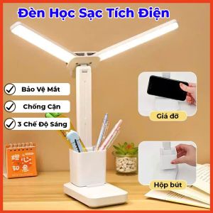 Đèn Học Để Bàn Sạc Tích Điện 2 Bóng Chống Cận Nút Cảm Ứng 3 Chế Độ Sáng Phù Hợp Mọi Lứa Tuổi Bảo Vệ Mắt