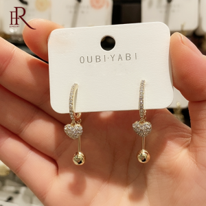 Frascati New Design Sense Inlaid Rhinestone Heart Ball Pendant Earrings Korean Fashion Accessories Party Luxury For Womans Jewelry Gift