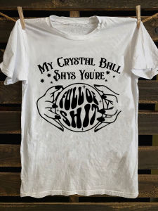 MenS Punk Rock T-Shirt - "My Crystal Ball Says YouRe Full Of" Graphic Tee Soft 100% Crew Neck Casual Shirt With Bold Black Print All-Season Versatile Clothing For Adults Punk Rock T Shirt