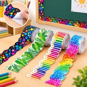 Home&Life.8 Self Adhesive Wave Border Stickers Vivid Colorful Pattern Classroom Blackboard Bulletin Board Wall Decor Home Office