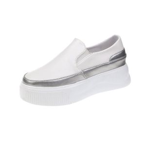 Summer Thick-Soled White Shoes With Internal Height Increase Slip-On Loafers For Summer And Autumn Korean Style