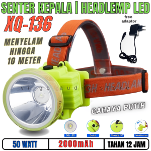 Headlamp / Senter Kepala Selam Diving Led Xq-136 Senter Anti Air | Headlamp Diving 50w Cahaya Putih Super Terang Headlight Tahan Hingga 12 Jam - Vas