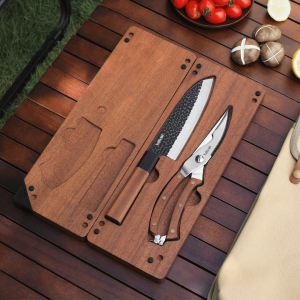 NexTool Campsite Cookery Solid Wood Cutting Board Combination Portable Outdoor Camping Magnetic Absorbent Folding Cutting Board Natural Wood Color