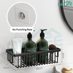 [OKLIFE. SG]Wall Mounted Toilet Rack Punch free Bathroom Shampoo Shelf Basket Rack