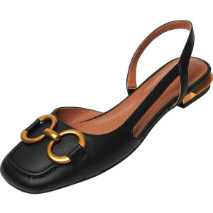 Free Shipping Retro-Style WomenS Flat Sandals New Summer Collection Featuring A Horseshoe Buckle Design Open Back And A Single-Strap Square-Toe Design