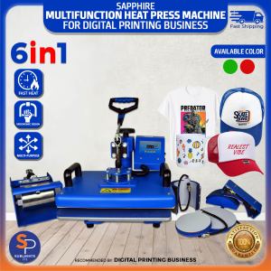Sapphire 6-in-1 High-Quality Multi-function Heat Press Machine for T-Shirts Mugs Caps and Plates