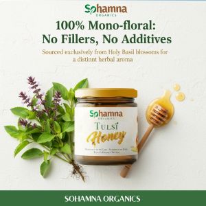 Sohamna Organics Tulsi Honey | 250g | Raw & Cold-Filtered | Holy Basil Infused Honey