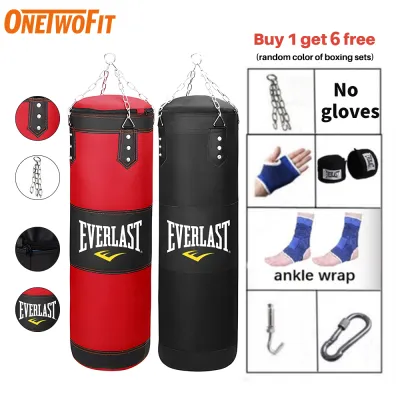 OneTwoFit【Buy 1 Get 6 Free】Boxing Sandbag Punching Bag 120cm Hollow Heavy duty Training MMA With Gloves Fitness Home Gym Fitness Workout Equipment