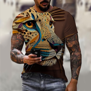 [Local Stock] VCC Funny 3D Lion Print Mens T-Shirts Summer Casual O-neck Short Sleeve Tees Hip Hop Trend Streetwear Fashion Animal Pattern Tops